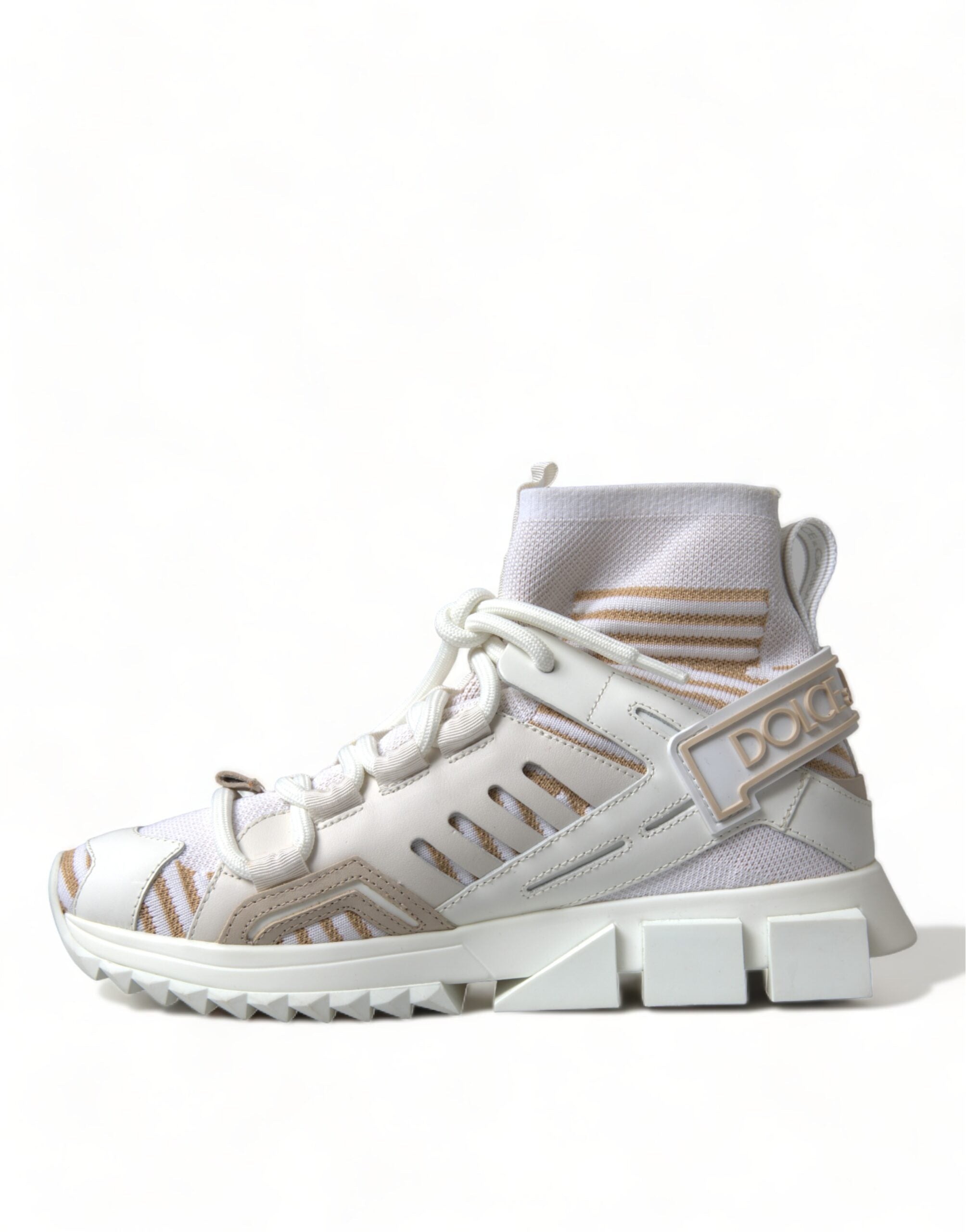 Dolce & Gabbana Weiße Beige Sorrento Socken-Sneaker