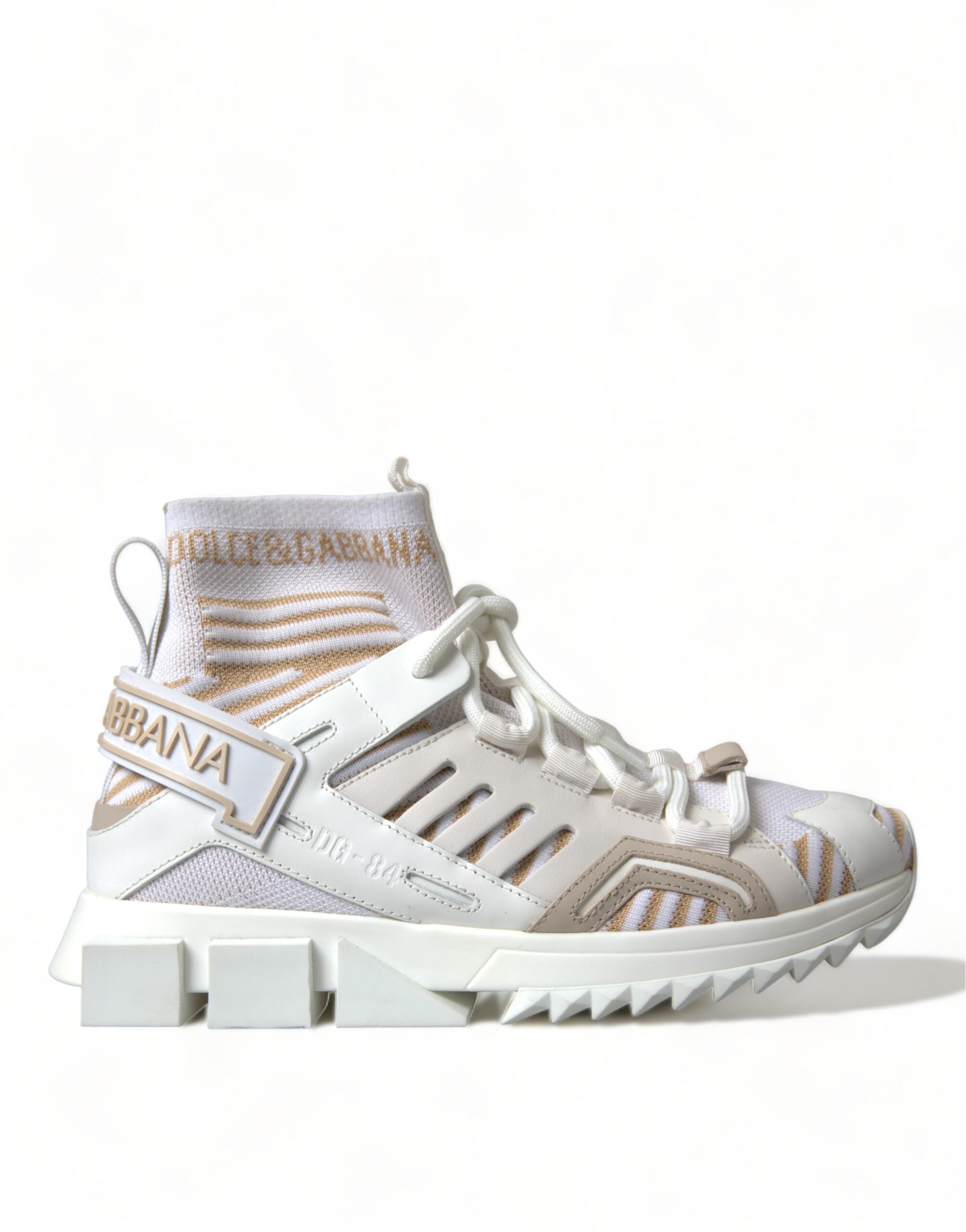 Dolce & Gabbana Weiße Beige Sorrento Socken-Sneaker