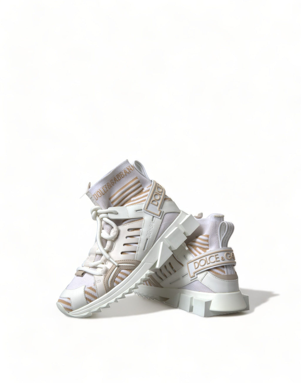 Dolce & Gabbana Weiße Beige Sorrento Socken-Sneaker