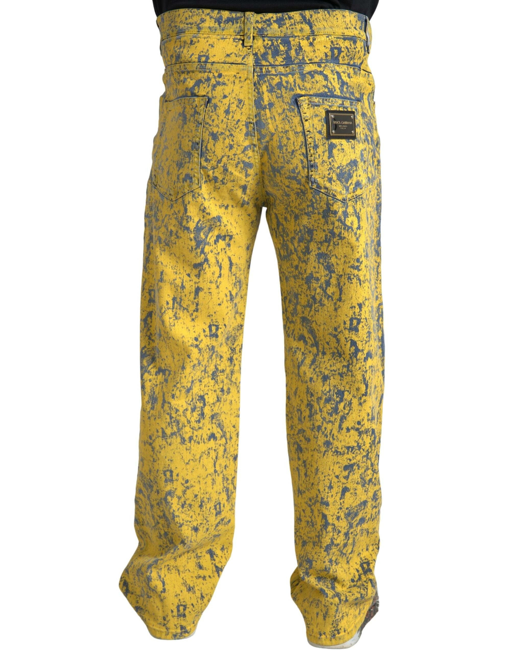 Dolce & Gabbana Gelbe Baumwolle Tie Dye Straight Denim Jeans