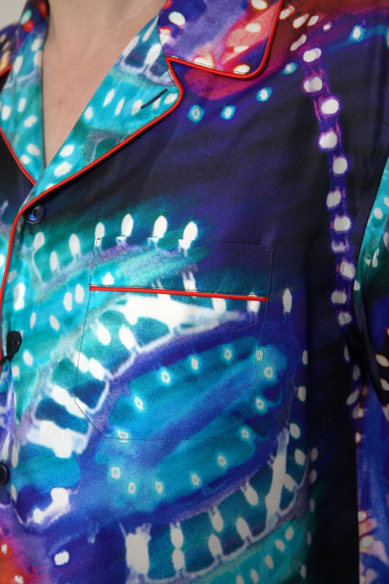 Dolce & Gabbana Multicolor Seide Psychedelic Druck Männer Pyjama Shirt