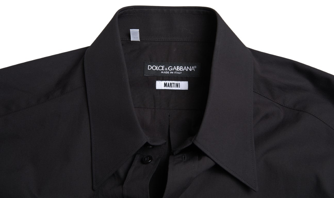 Dolce & Gabbana Schwarzes Baumwollhemd für Männer mit langen Ärmeln MARTINI