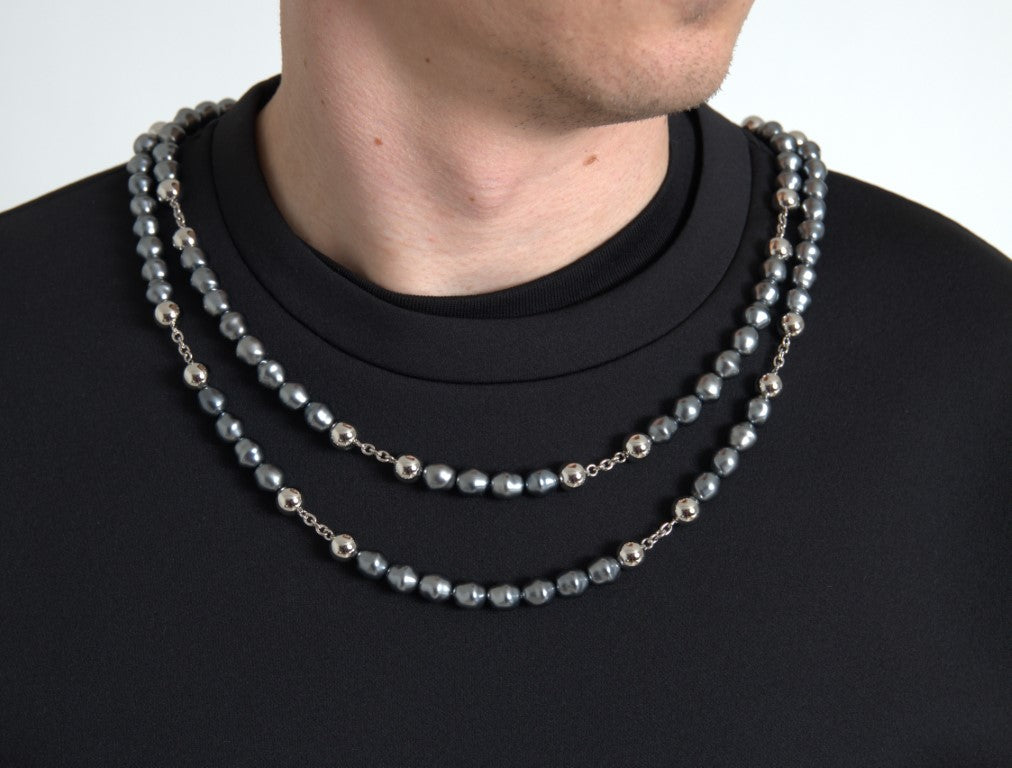 Dolce & Gabbana Schwarzes T-Shirt aus Polyester mit Halskettenverzierung