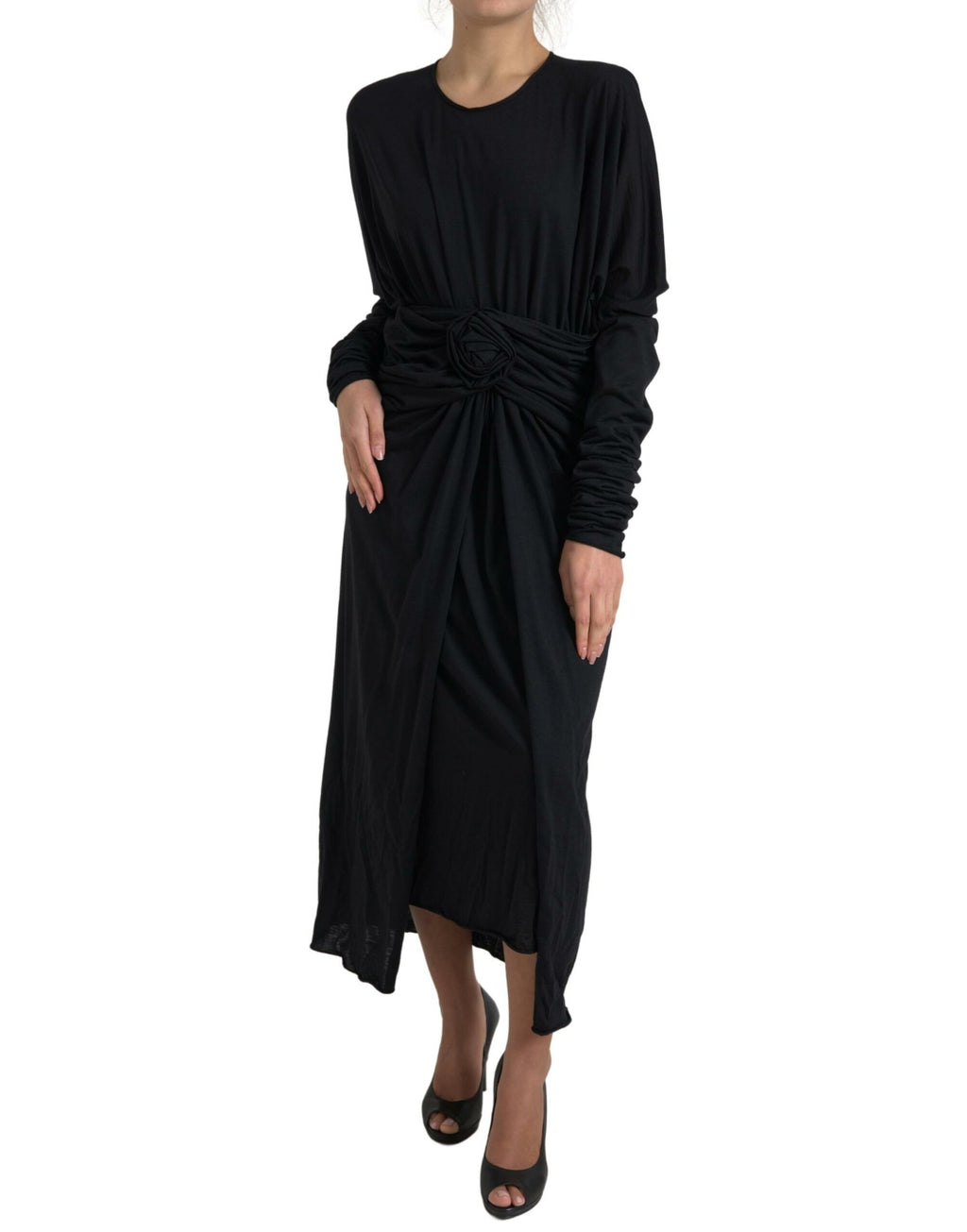 Dolce & Gabbana Schwarzes Wickelkleid aus Wolle Midikleid