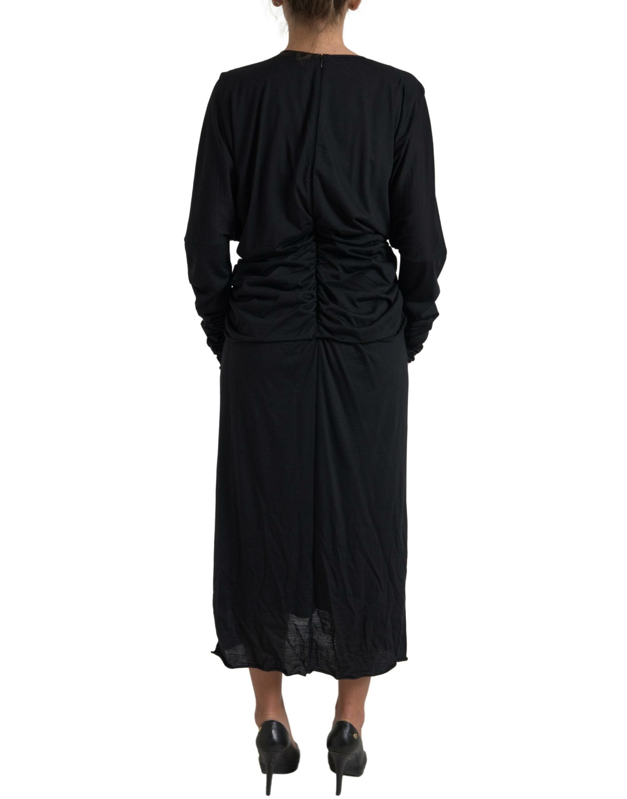 Dolce & Gabbana Schwarzes Wickelkleid aus Wolle Midikleid