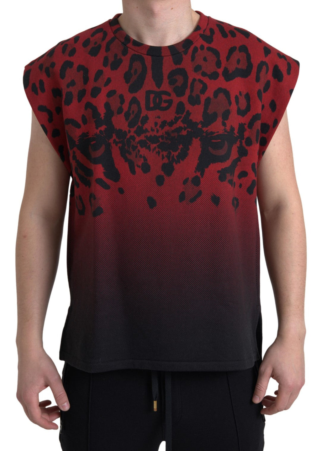Dolce & Gabbana Rotes Leoparden-Baumwoll-Tank-T-Shirt ohne Ärmel