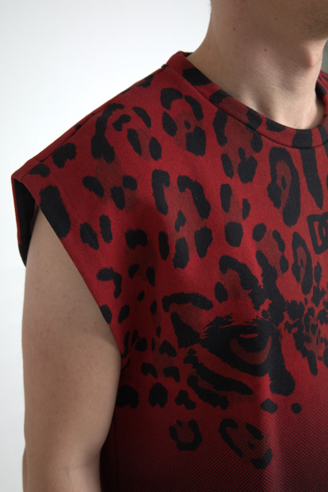 Dolce & Gabbana Rotes Leoparden-Baumwoll-Tank-T-Shirt ohne Ärmel