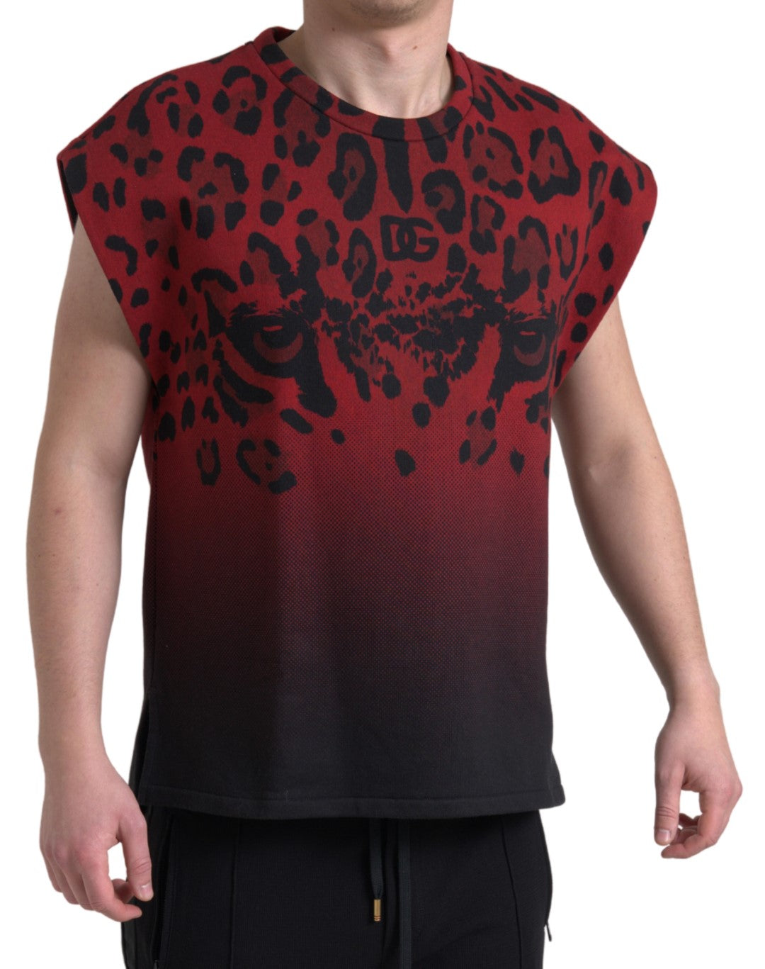 Dolce & Gabbana Rotes Leoparden-Baumwoll-Tank-T-Shirt ohne Ärmel