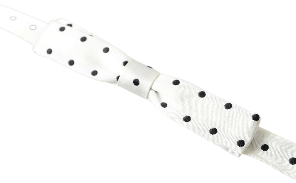 Dolce & Gabbana Weiße Seide Polka Dot Verstellbare Hals Männer Fliege