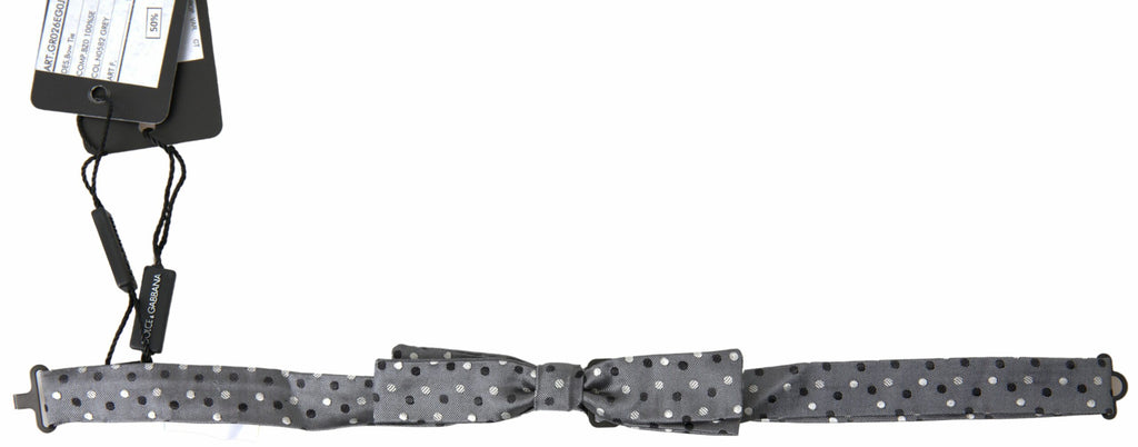 Dolce & Gabbana Graue Polka Dot Seide Verstellbare Männer Hals Papillon Fliege
