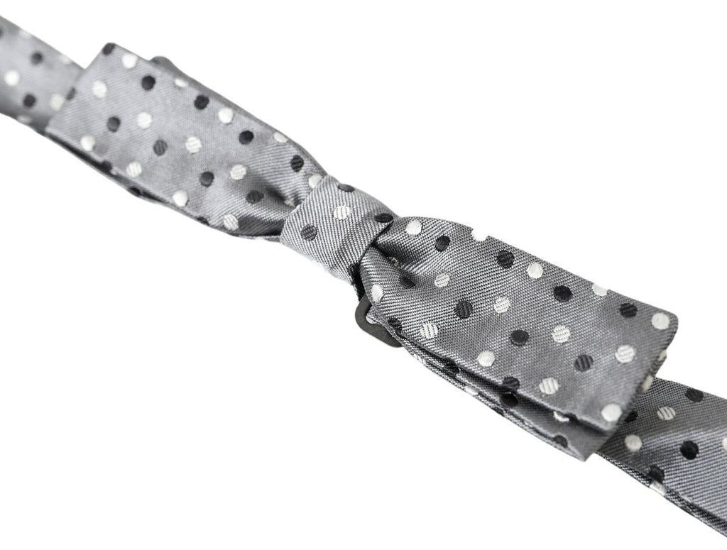 Dolce & Gabbana Graue Polka Dot Seide Verstellbare Männer Hals Papillon Fliege