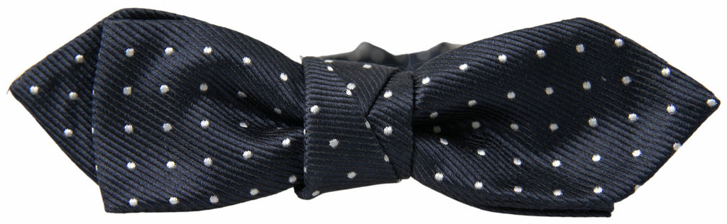 Dolce & Gabbana Blaue gepunktete Seidenfliege mit verstellbarem Halsband für Männer