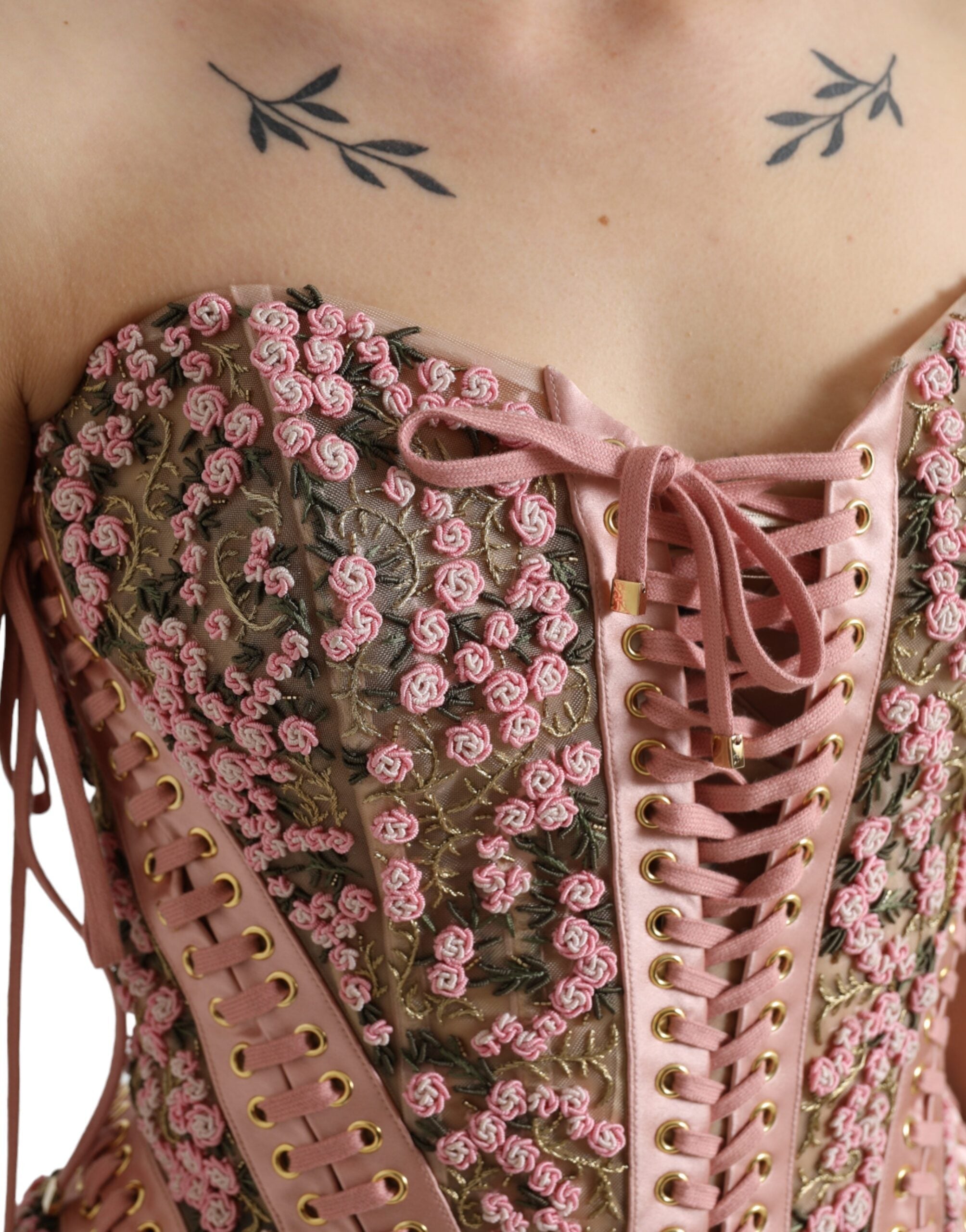 Dolce & Gabbana Rosa Floral Applique Bustier Korsett Top