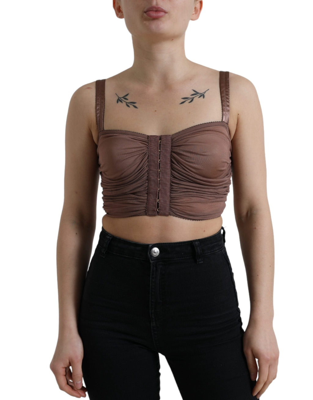 Dolce & Gabbana Braunes Viskose Bustier Ärmelloses Cropped Top