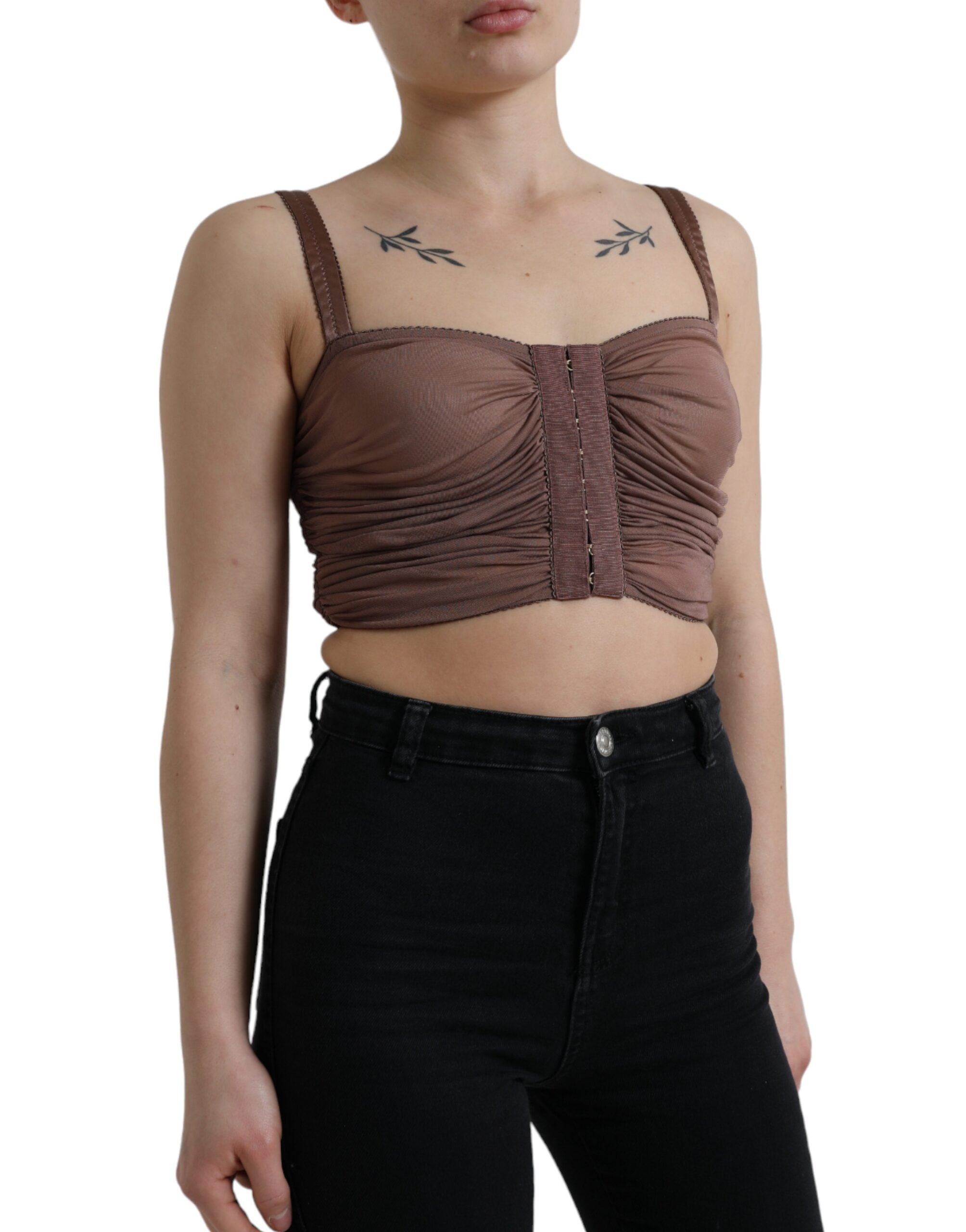 Dolce & Gabbana Braunes Viskose Bustier Ärmelloses Cropped Top