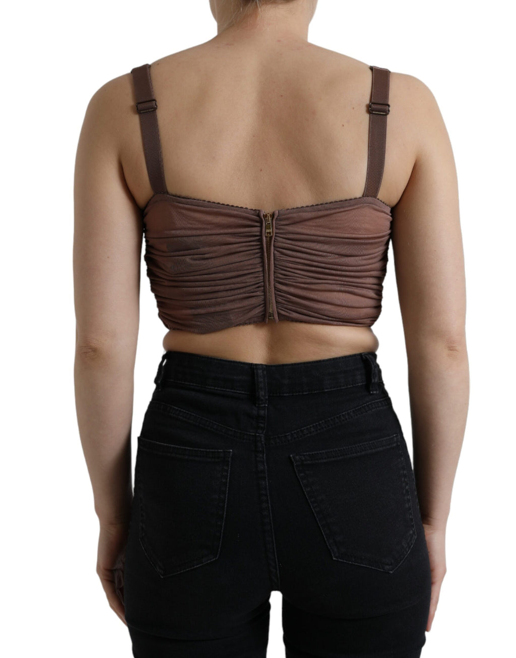 Dolce & Gabbana Braunes Viskose Bustier Ärmelloses Cropped Top