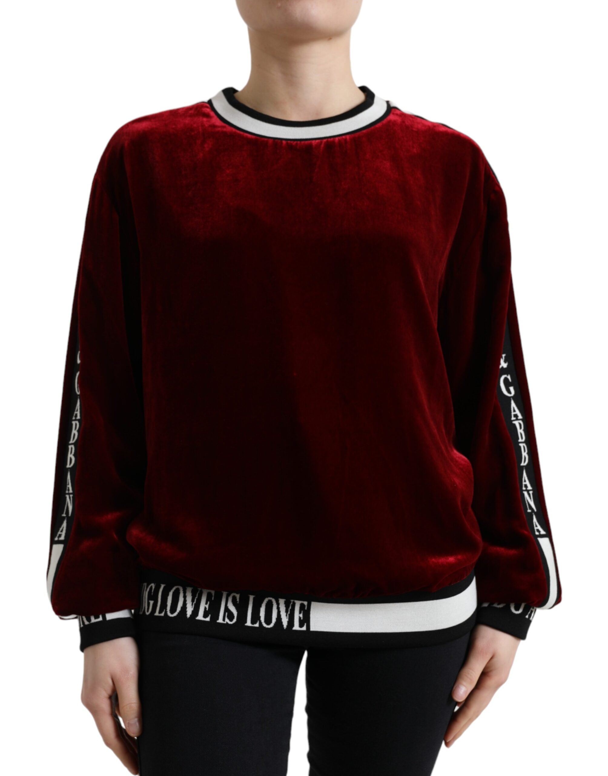 Dolce & Gabbana Bordeauxfarbener Pullover mit Rundhalsausschnitt aus Samt