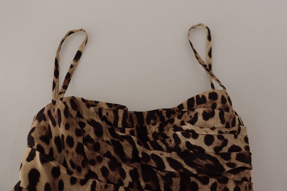 Dolce & Gabbana Braunes Midikleid mit Leopardenmuster und Rüschen