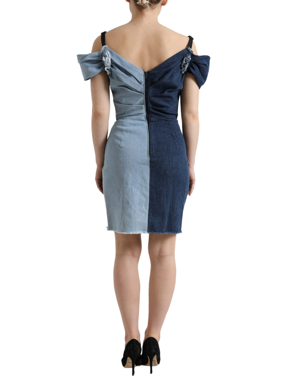 Dolce & Gabbana Blaues Patchwork-Minikleid aus zweifarbigem Denim