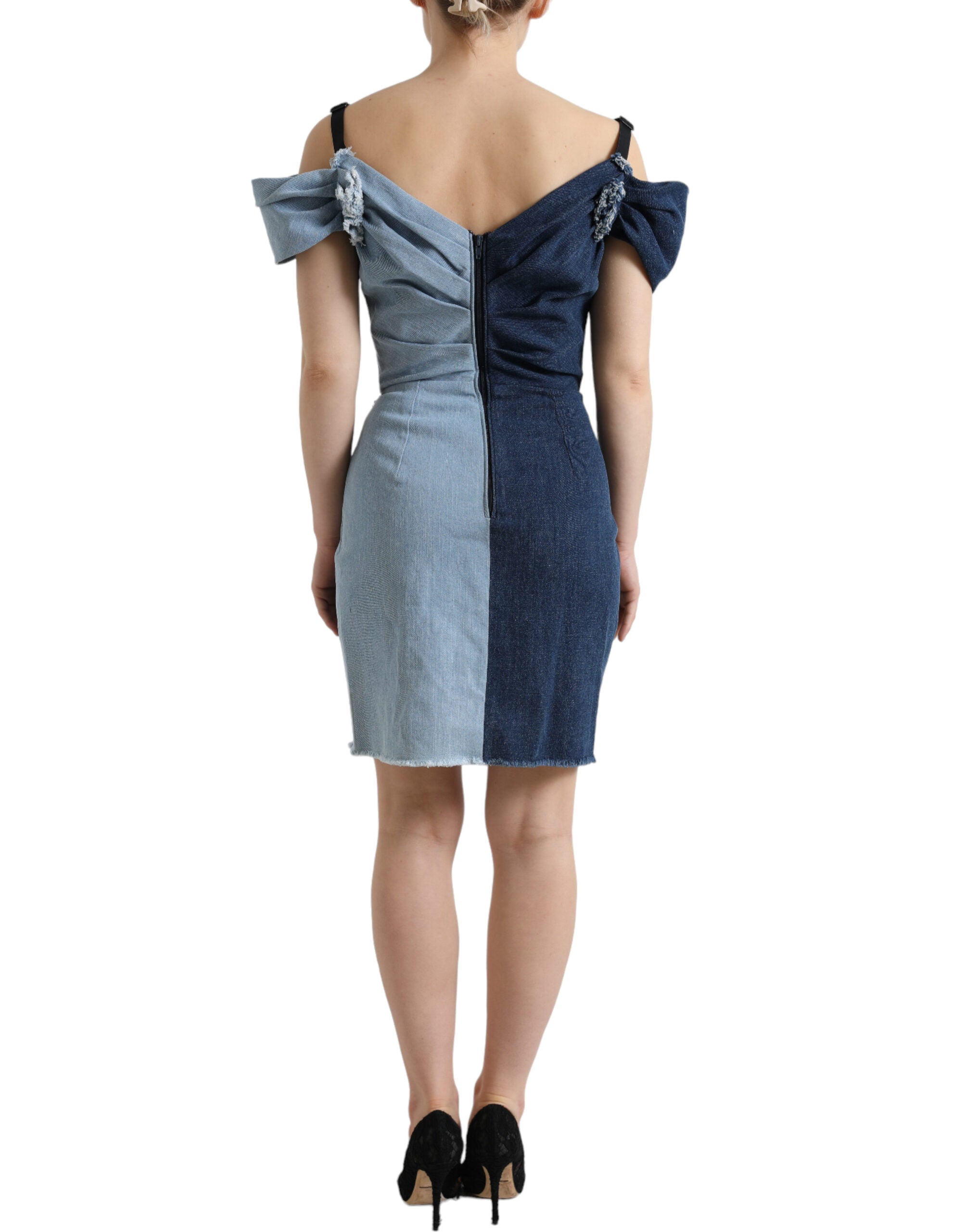 Dolce & Gabbana Blaues Patchwork-Minikleid aus zweifarbigem Denim