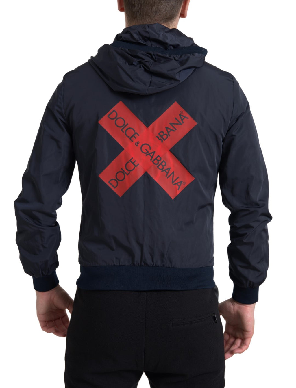 Dolce & Gabbana Blauer Logo-Pullover mit Kapuze und durchgehendem Reißverschluss aus Polyester
