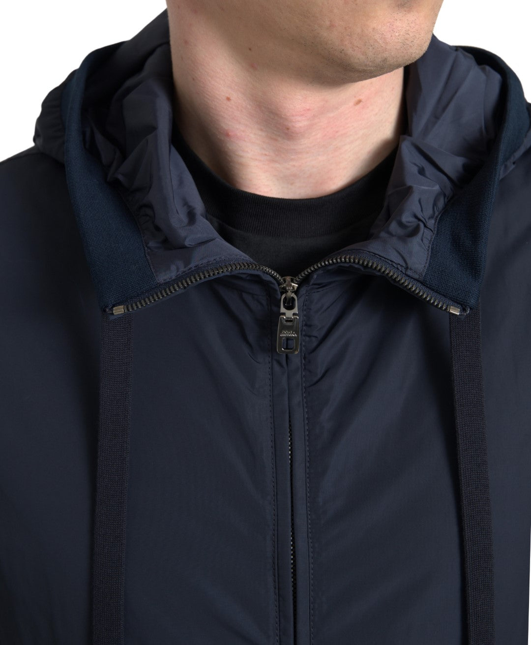 Dolce & Gabbana Blauer Logo-Pullover mit Kapuze und durchgehendem Reißverschluss aus Polyester