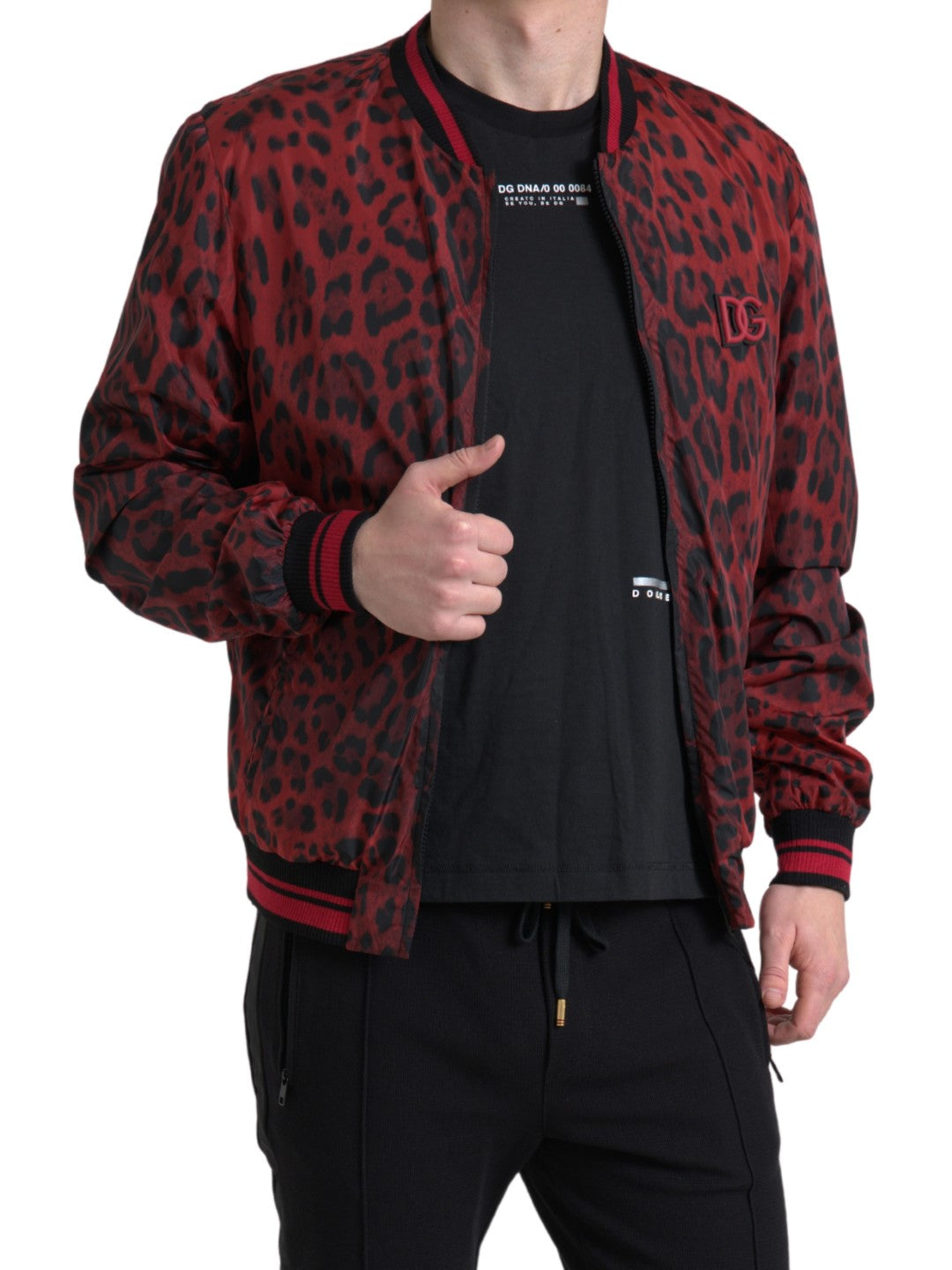 Dolce & Gabbana Roter Leopard Bomber Kurzmantel Jacke