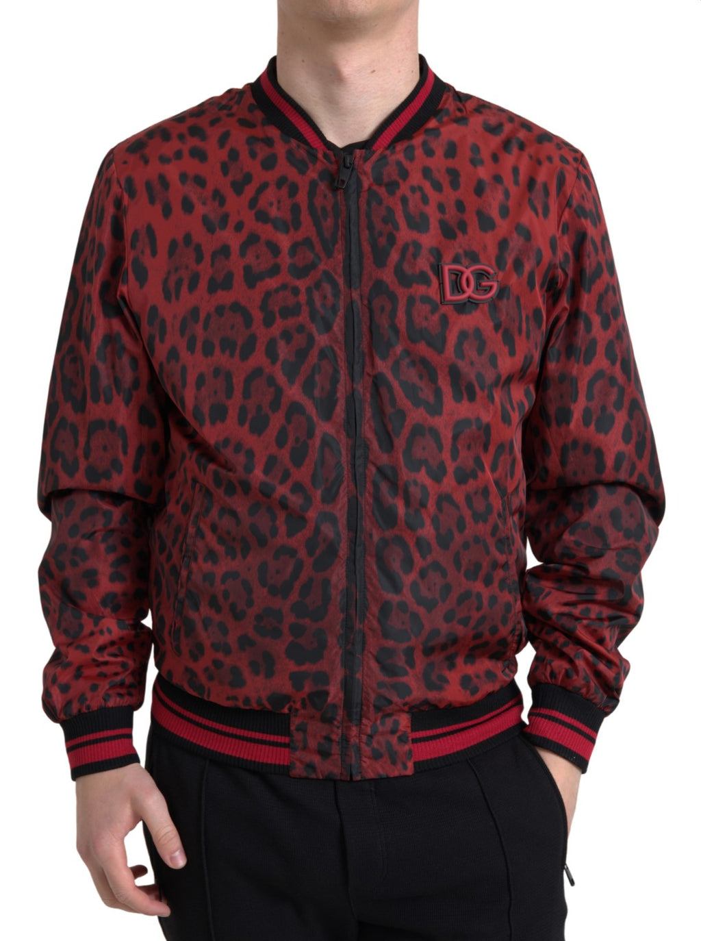 Dolce & Gabbana Roter Leopard Bomber Kurzmantel Jacke