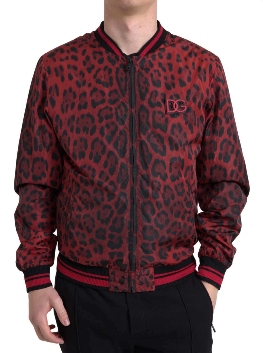 Dolce & Gabbana Roter Leopard Bomber Kurzmantel Jacke