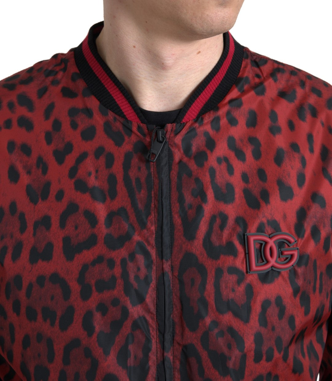 Dolce & Gabbana Roter Leopard Bomber Kurzmantel Jacke
