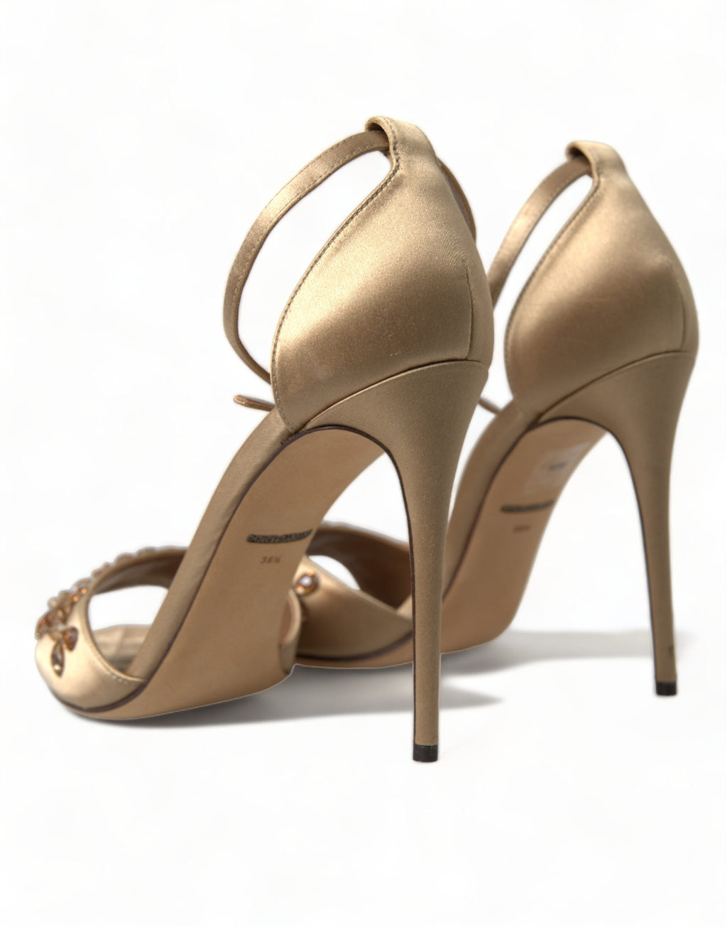 Dolce & Gabbana Goldene Satin-Sandalen mit Knöchelriemen und Kristallen