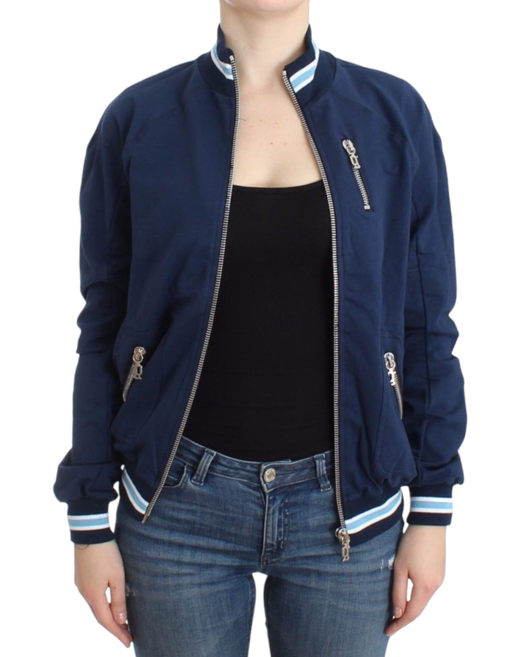 John Galliano Blaue Strickjacke aus Baumwolle mit Reißverschluss