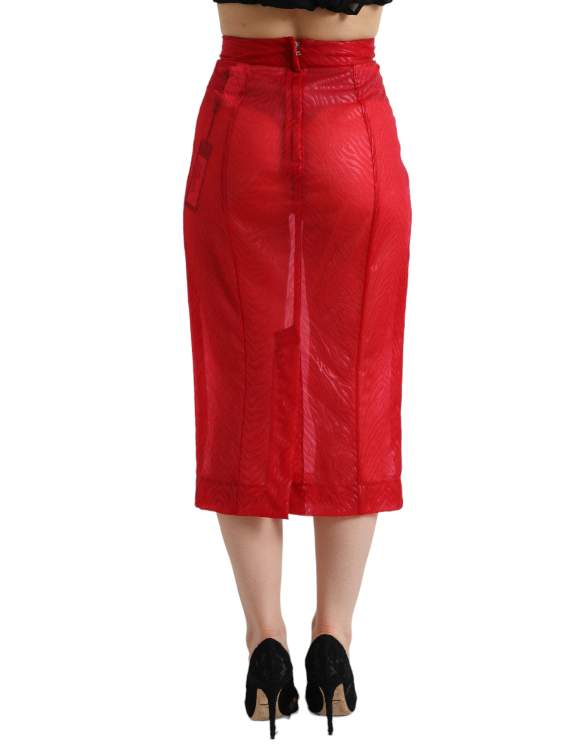 Dolce & Gabbana Roter durchsichtiger Midirock mit hoher Taille und Bleistiftschnitt