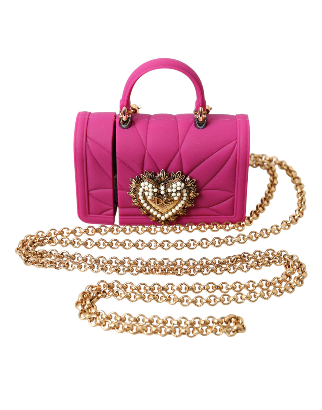Dolce & Gabbana Rosa Silikon Hingabe Herz Tasche Gold Kette Airpods Fall