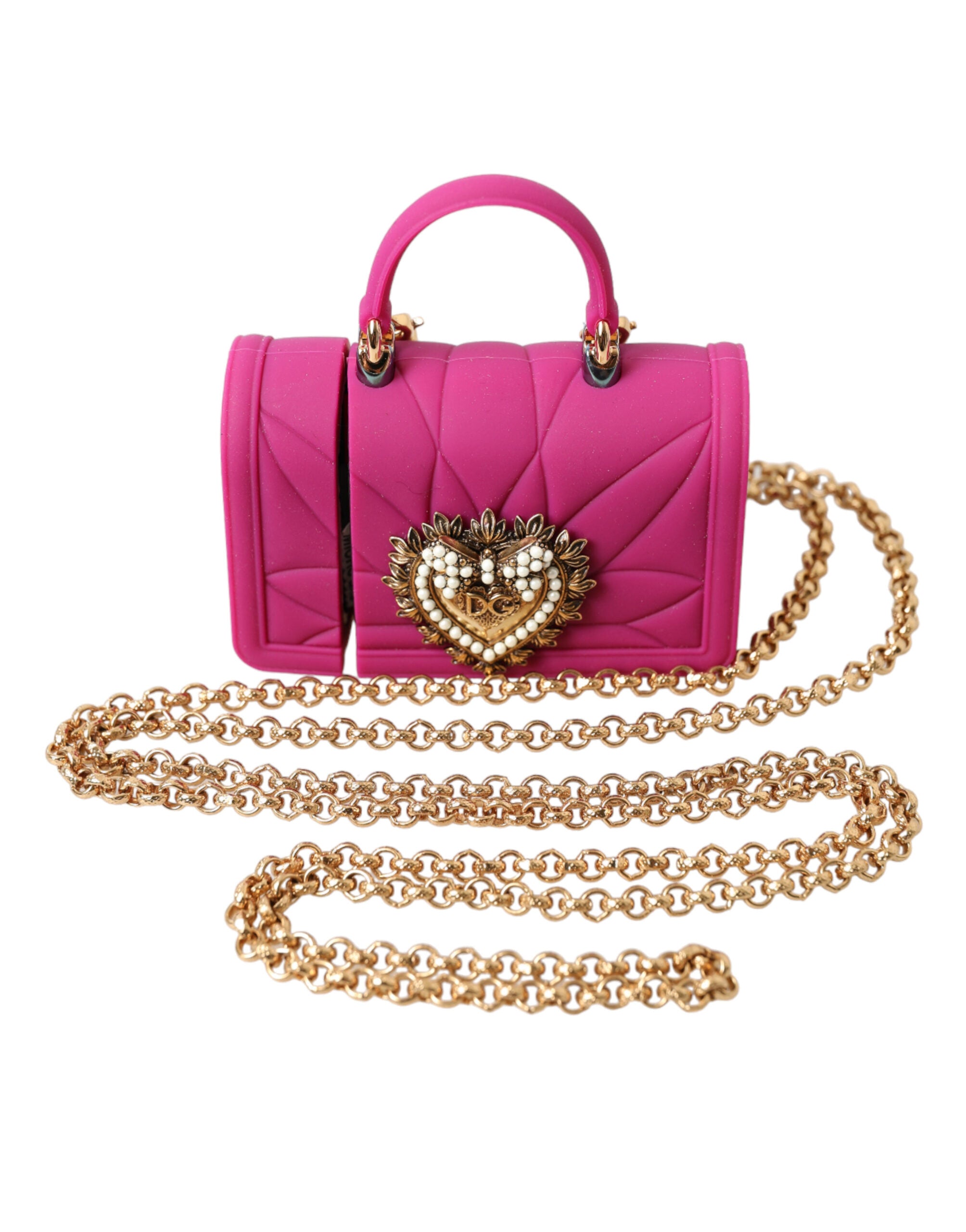 Dolce & Gabbana Rosa Silikon Hingabe Herz Tasche Gold Kette Airpods Fall