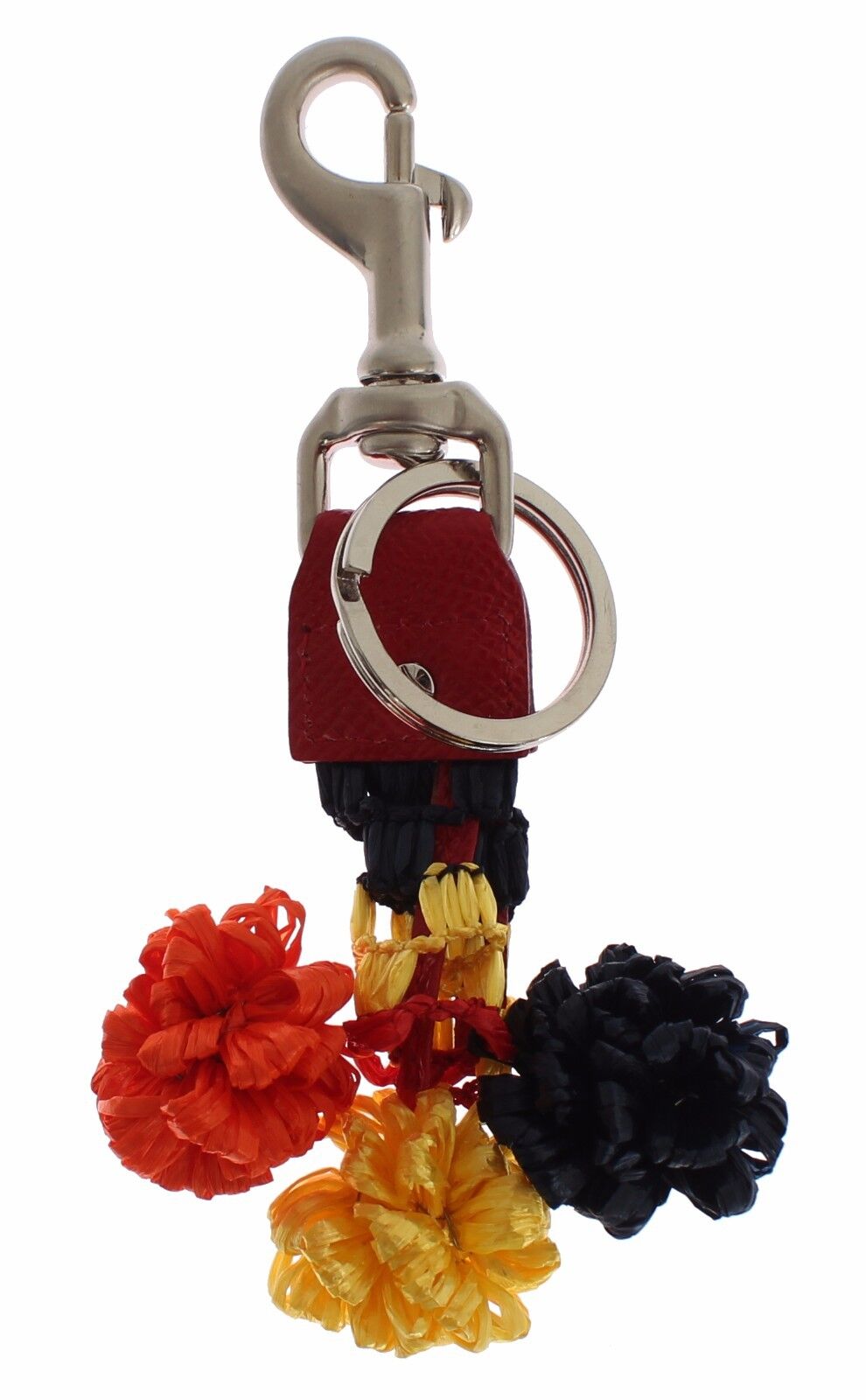 Dolce & Gabbana Multicolor Raffia Leder Schließe Finder Kette Schlüsselanhänger