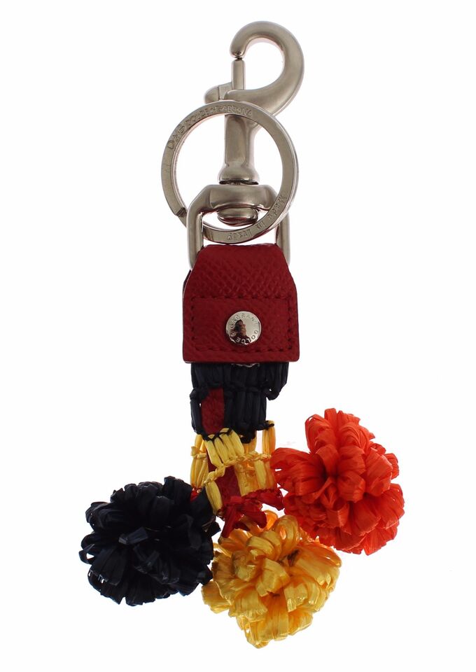 Dolce & Gabbana Multicolor Raffia Leder Schließe Finder Kette Schlüsselanhänger