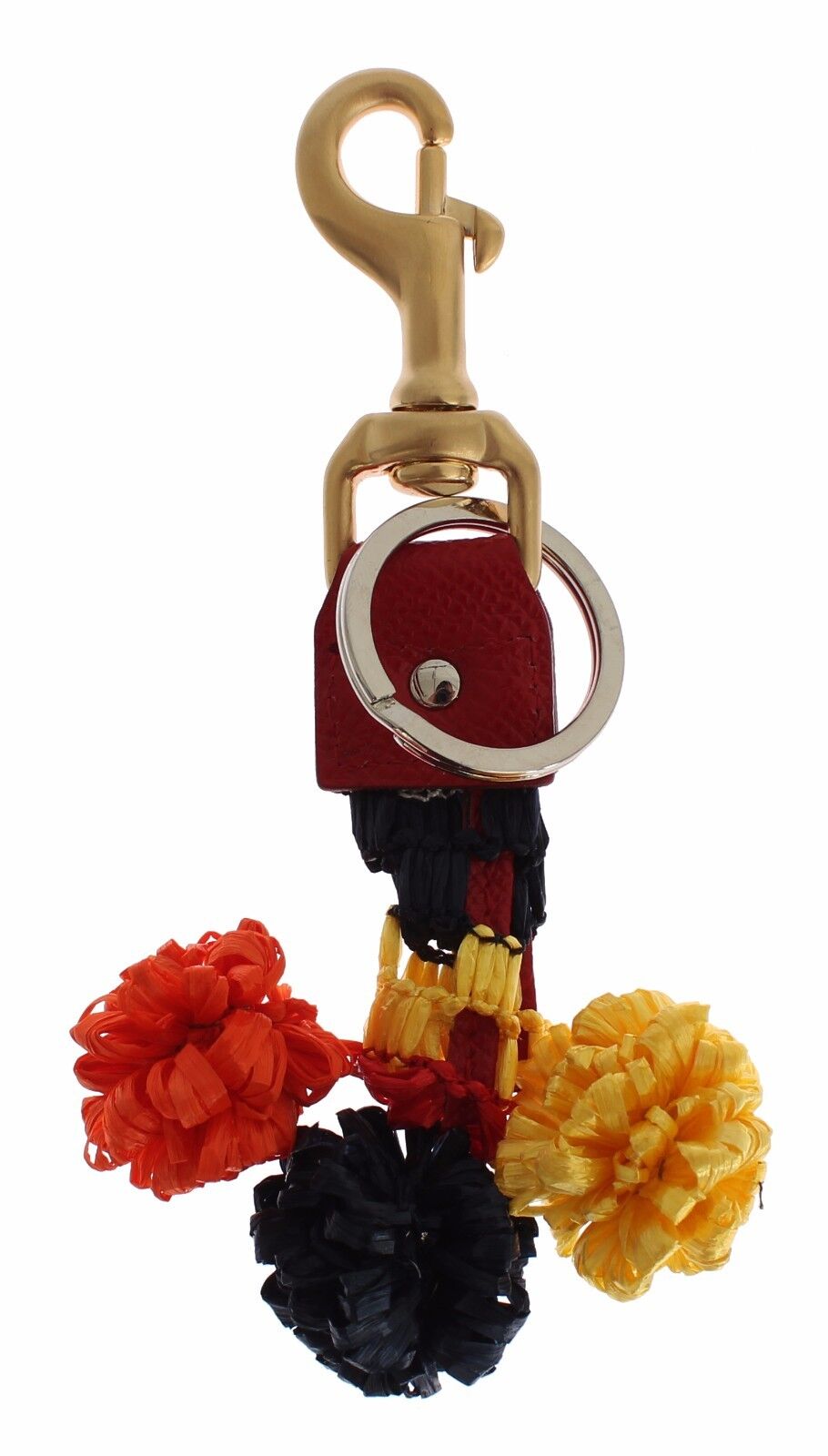 Dolce & Gabbana Goldgelbe Raffia Lederschließe Finderkette Schlüsselanhänger