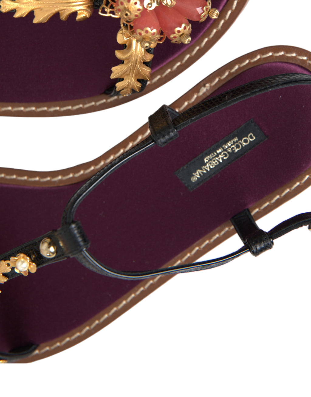 Dolce & Gabbana Schwarze Kristallgold-Sandalen aus Leder
