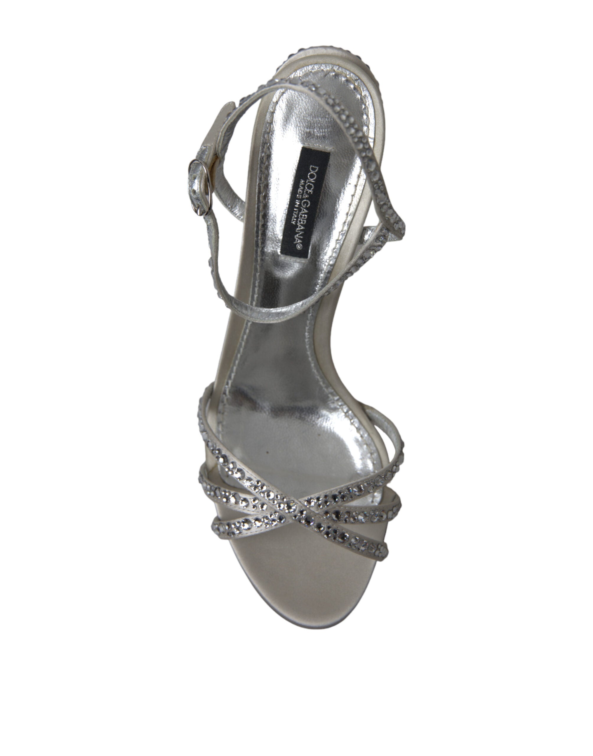 Dolce & Gabbana Silberne Kristall-Knöchelriemen-Sandalen Schuhe