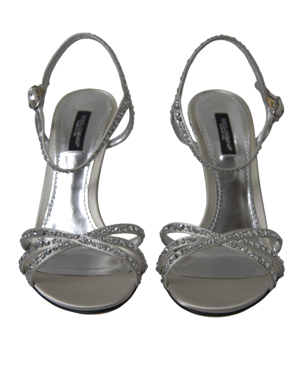 Dolce & Gabbana Silberne Kristall-Knöchelriemen-Sandalen Schuhe