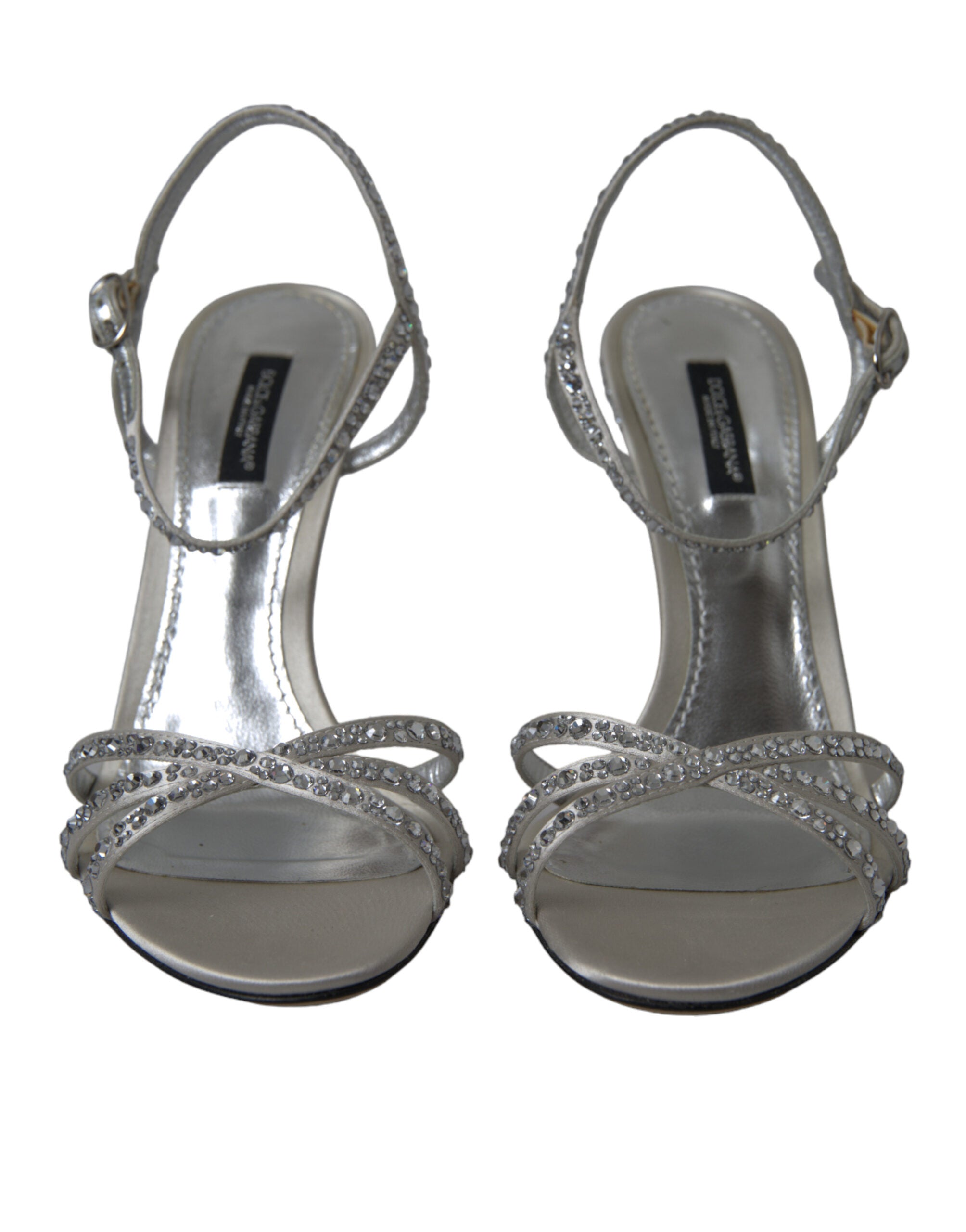 Dolce & Gabbana Silberne Kristall-Knöchelriemen-Sandalen Schuhe