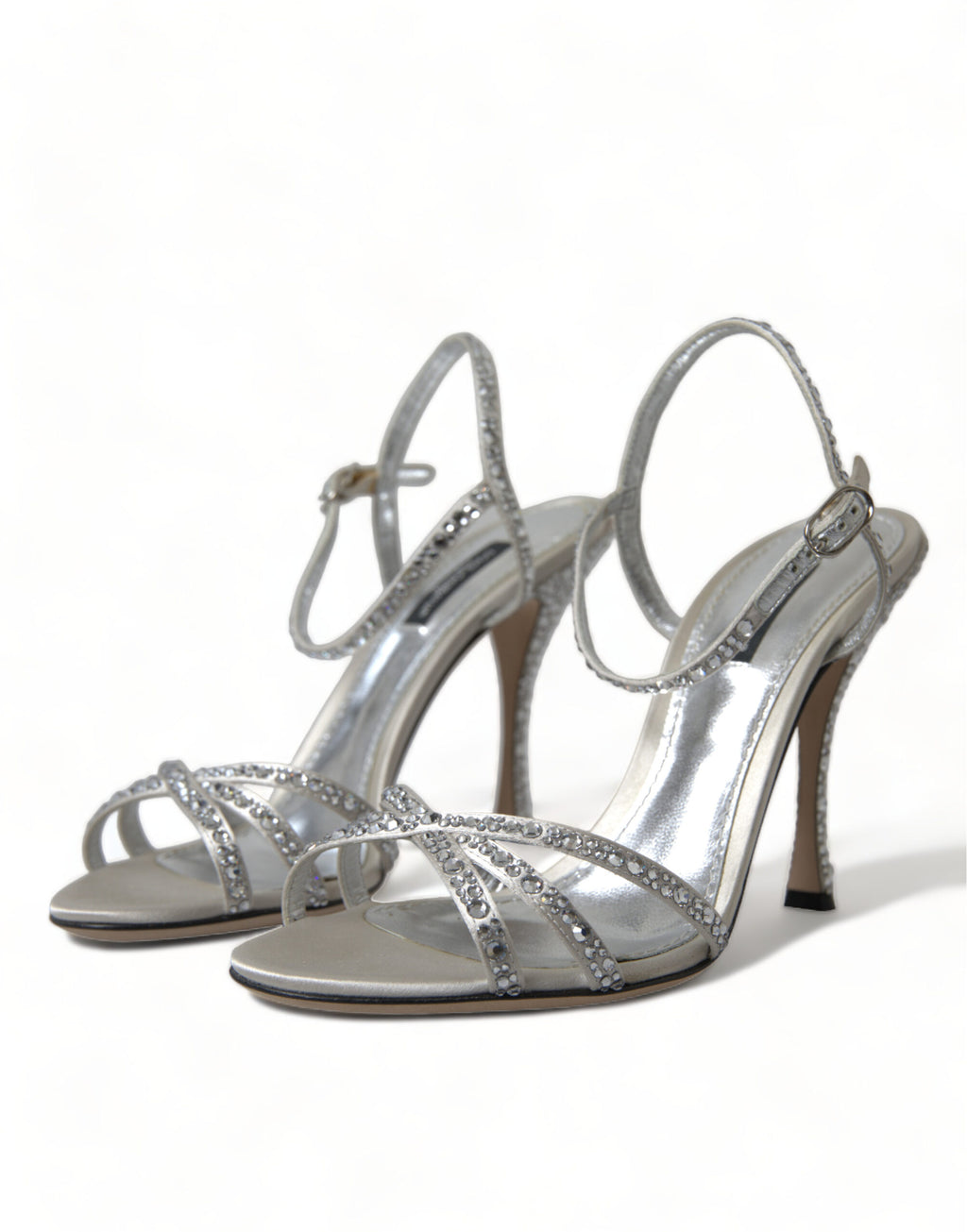 Dolce & Gabbana Silberne Kristall-Knöchelriemen-Sandalen Schuhe