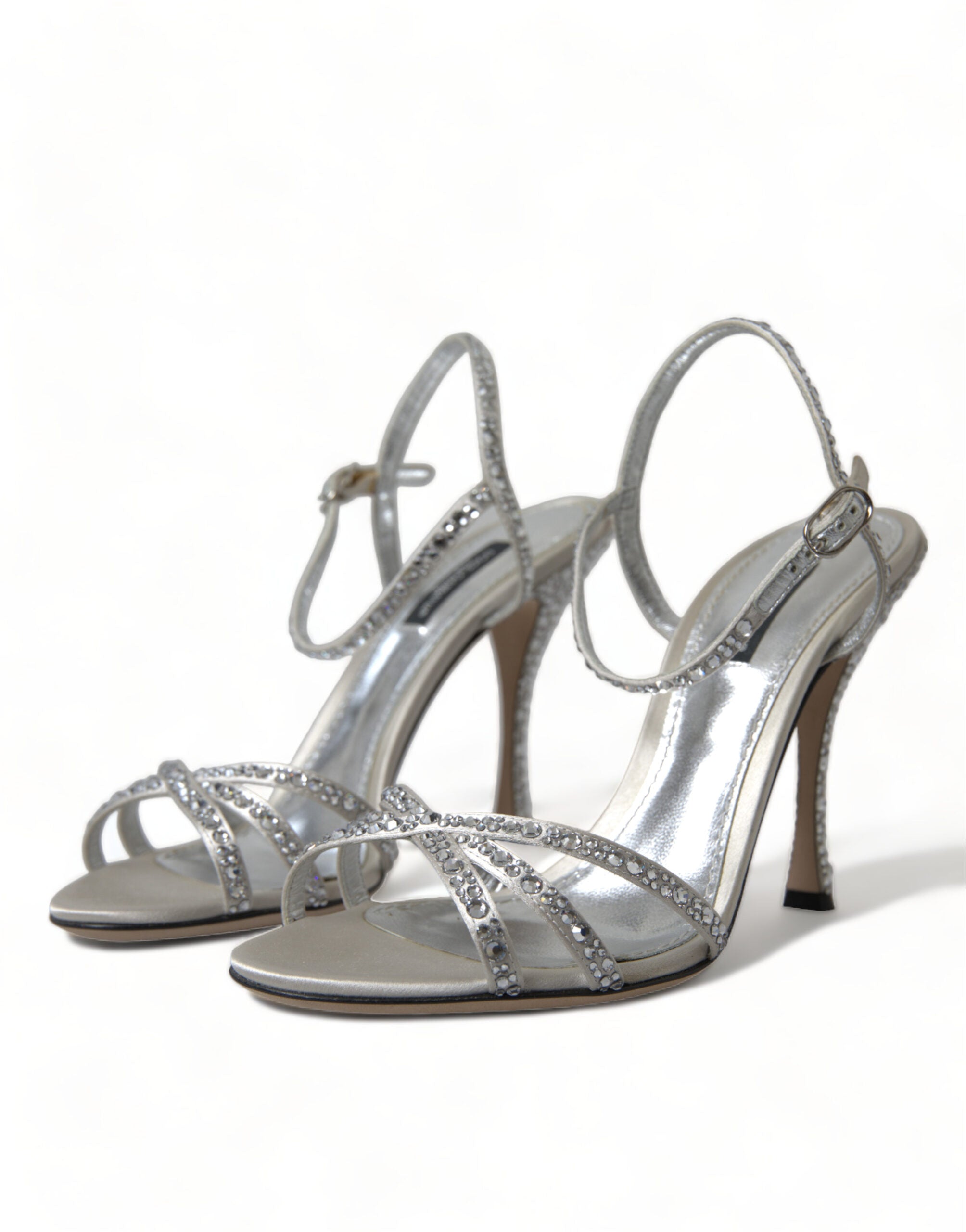 Dolce & Gabbana Silberne Kristall-Knöchelriemen-Sandalen Schuhe
