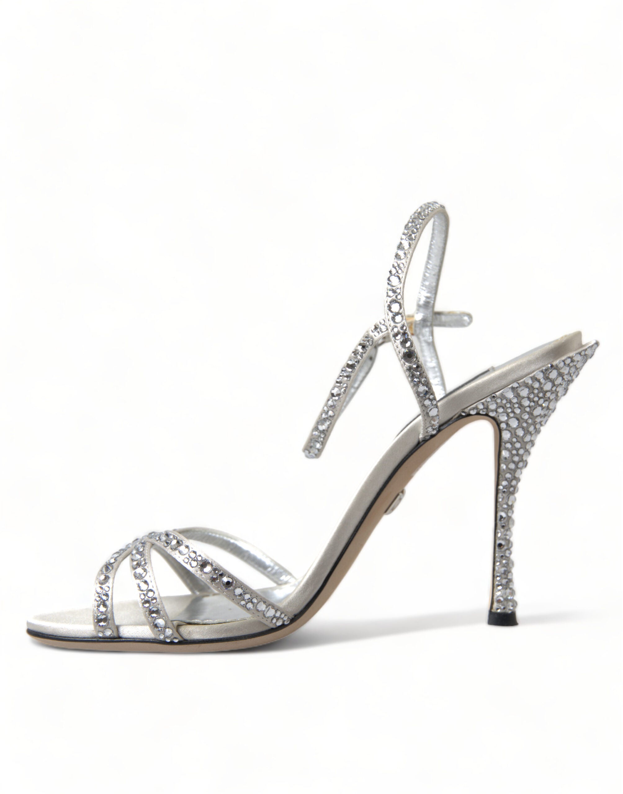 Dolce & Gabbana Silberne Kristall-Knöchelriemen-Sandalen Schuhe