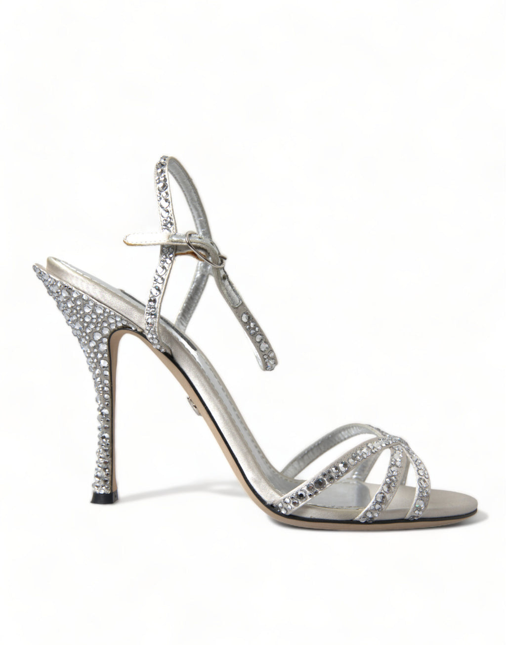 Dolce & Gabbana Silberne Kristall-Knöchelriemen-Sandalen Schuhe