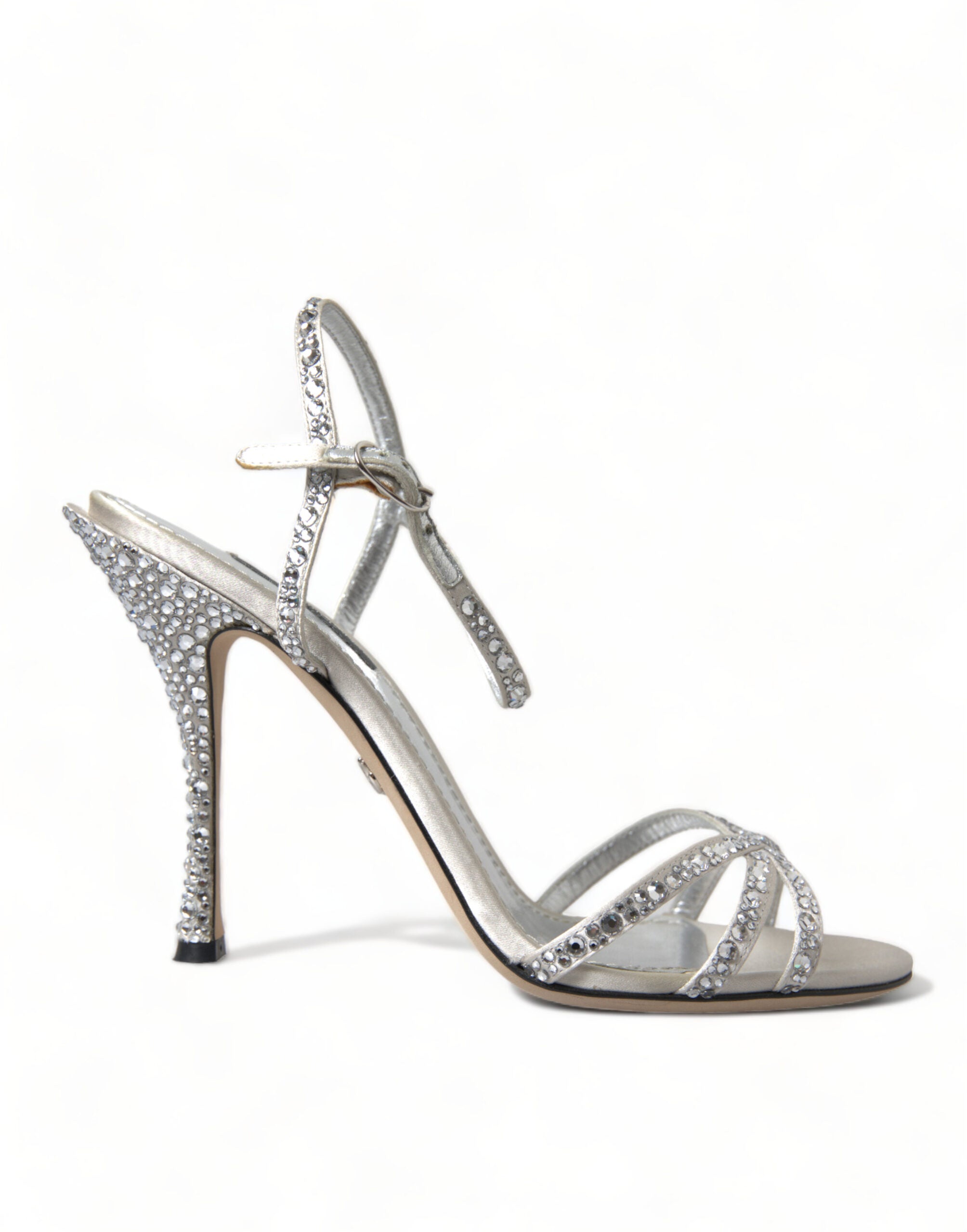 Dolce & Gabbana Silberne Kristall-Knöchelriemen-Sandalen Schuhe