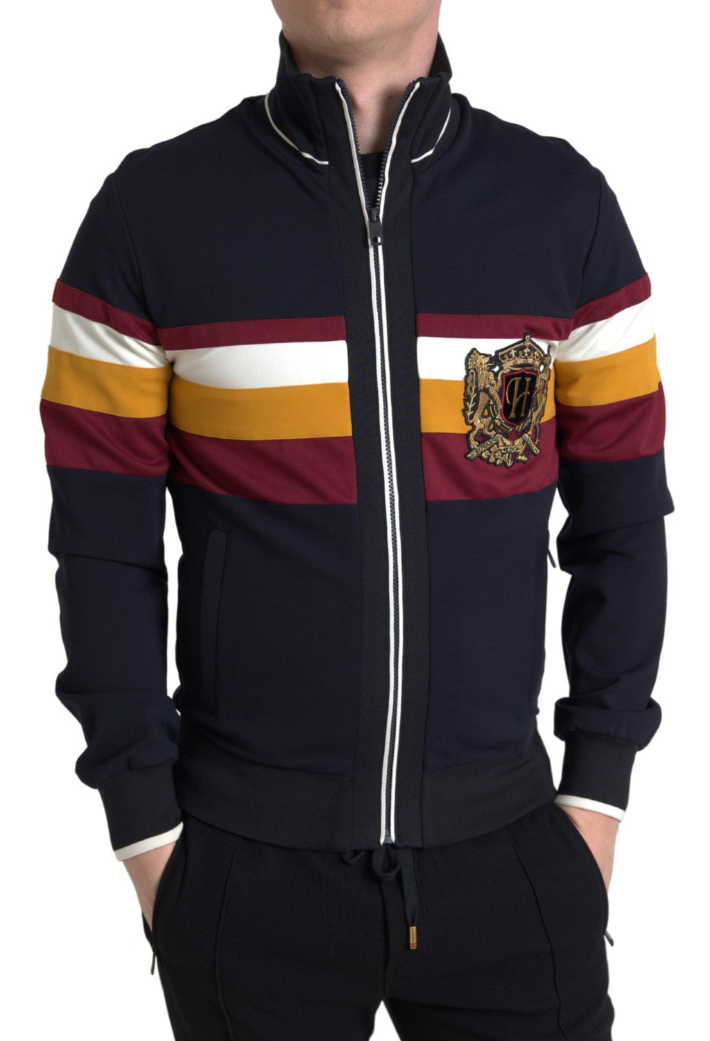 Dolce & Gabbana Blaue Strickjacke Heraldic Full Zip Sweater