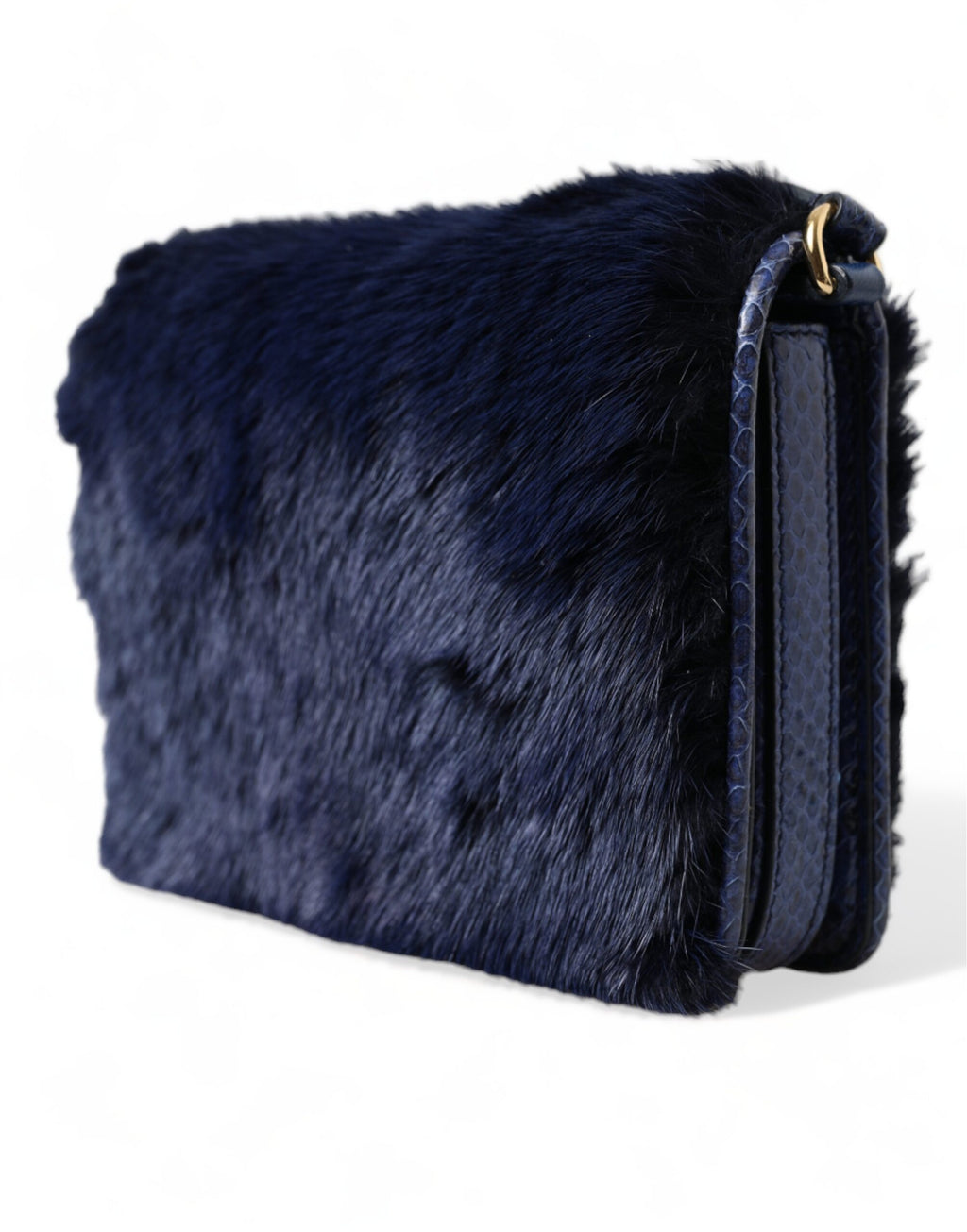 Dolce & Gabbana Dunkelblau Pelz Ayers Lily Twist Crossbody Umhängetasche