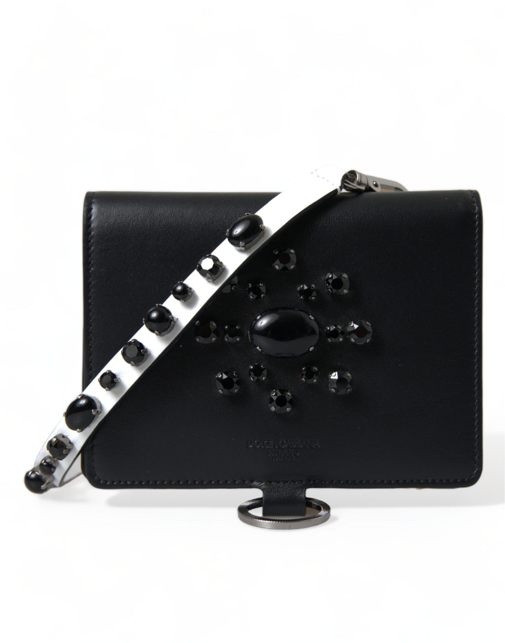 Dolce & Gabbana Schwarzes Leder Crystal verschönert Kartenhalter Brieftasche